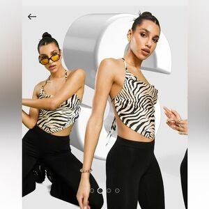 ASOS DESIGN scarf double tie halter in tiger print